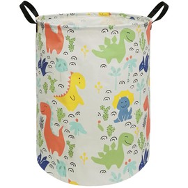 DUYIY Round Baby Dinosaur Pattern Laundry Hamper Storage Basket Organizer Hamper Storage Bins for Clothes Toys Box Nursery Hamper Gift Basket with Handles
