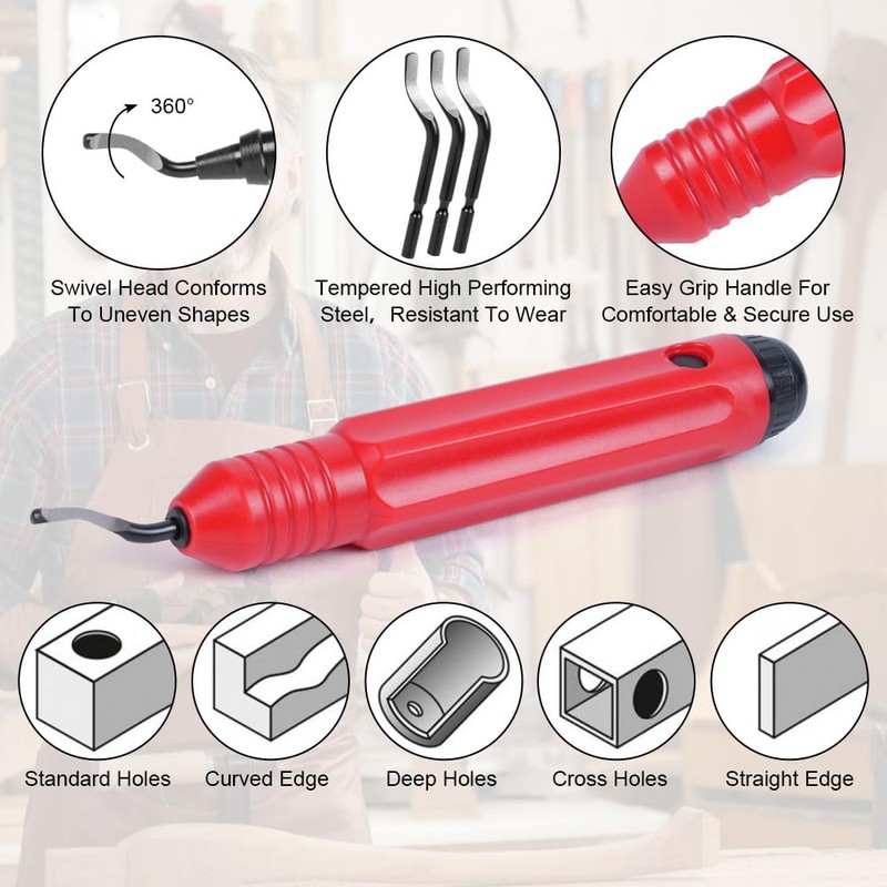 flintronic Universal Deburring Tool with 10 Replacement Blades, 360° Rotating