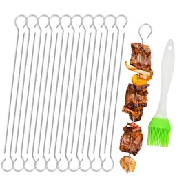 20 PCS BBQ Metal Skewers Stainless Steel, Air Fryer Skewers 7.87''/20cm, Reusable Kebab Skewer for Kebabs, Grilling, Oven, and BBQ（Including Barbecue Brush）