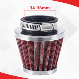 Pindex 34 mm 35 mm 36 mm Intake Air Filter Motorcycle Intake Kit Air Filter, Universal Motorcycle Double Layer Steel Air Filter for Scooter ATV Moped, Red