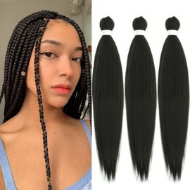 Braiding Hair Pre stretched 16Inch 3 Packs Natural Black Pre-stretched Braiding Hair EZ Braid Yaki Texture Synthetic Hair Extensions for Crochet Box Braids