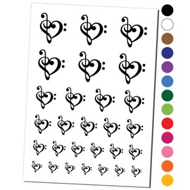 Treble Bass Clef Heart Music Love Temporary Tattoo Water Resistant Fake Body Art Set Collection - Dark Blue (One Sheet)