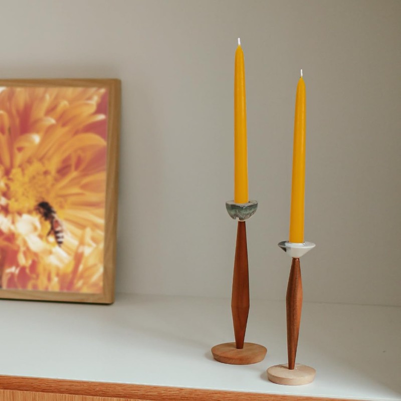 10-Pack 8" Natural Yellow Pure Beeswax Taper Candles, Dripless &