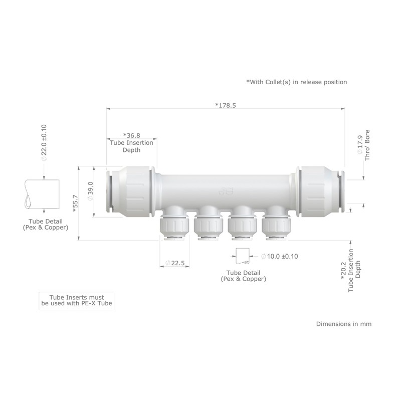 22mm x 10mm 4 Port Manifold