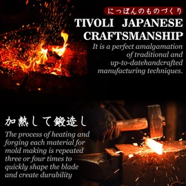 TIVOLI Hand-Forged Ulu Knife – Full Tang High Carbon Steel, Japanese-Inspired with Sheath & Gift Box, Mezzaluna Vegetable Chopper & Pizza Cutter for Kitchen, Camping & BBQ, Gifts for Men