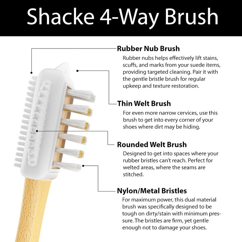 Suede & Nubuck 4-Way Leather Brush Cleaner (Wood Handle)