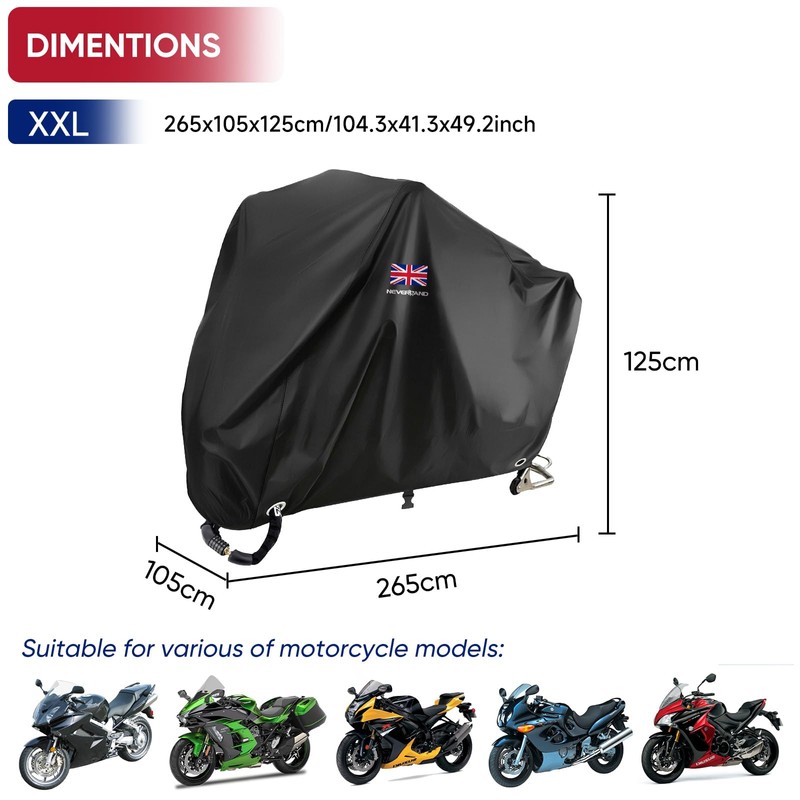 NEVERLAND Motorbike Cover Waterproof XXL Motorcycle Cover with Lock Holes