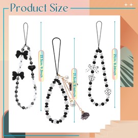 Ecally 3 Pcs Phone Wrist Strap Beaded Pearl Butterfly Cell Phone Charm Strap Cute Flower Y2k Lanyard for Camera Keychain Wallet Pendant Decor(Classic)