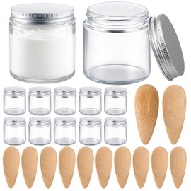 Nuogo 12 Pcs 4 oz 120 ml Glass Jars with Lids Empty Round Cosmetic Containers with 12 Deodorant Cream Applicators for Sample, Powder, Cream, Lotion, Spice
