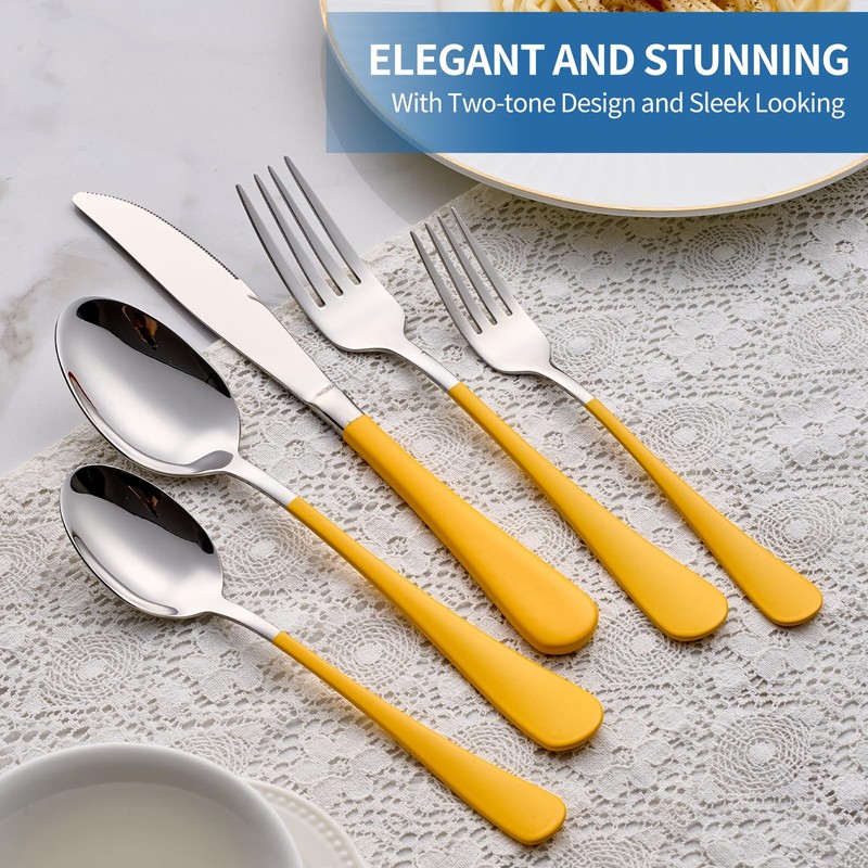 Moxinox 20-Piece yellow Silverware Set, 18/0 Stainless Steel yellow Handle