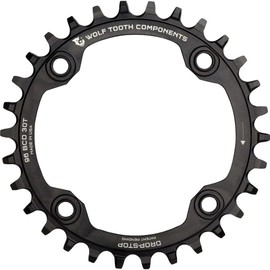 Wolf Tooth Drop-Stop Chainrings for 96mm BCD Shimano Symmetric Bolt Pattern Cranksets (Black, 30t)