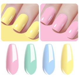 Vishine Gel Nail Polish Set - 4 Pastel Creme Color Spring Summer Baybe pink, Mint green, Sky Blue, Yellow Nail Gel Nail Art Long-lasting Salon DIY Manicure 8ml C024