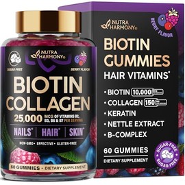 Biotin Gummies with Collagen - Hair Growth Support, Skin, & Nail Strength - for Women & Men - Biotin 10000mcg | Keratin | Hyaluronic Acid | B-Complex 