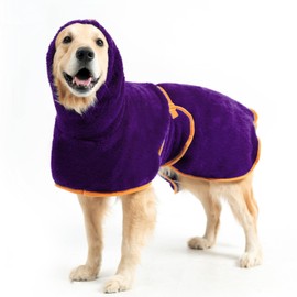 EXPAWLORER Soft Dog Bathrobe with Hood, Super Absorbent & Quick-Drying Dog Towels, Cozy Drying Coat for After Bath,Swimming, Purple L