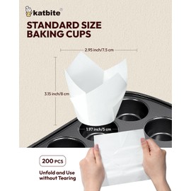 Katbite Tulip Cupcake Liners 200PCS, Muffin Baking Cups ProSmooth White