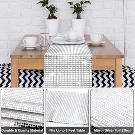 12 x 108 Inches Disco Party Table Runner Mirror Silver Table Cover 70s Disco Dance Party Birthday Party Supplies 80s Hip Hop Party Decoration and Supplies for Table (PD04-1)