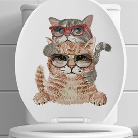 Animal Wall Stickers for Bedrooms Cat Wall Sticker Bathroom Wallpaper Cute Toilet Seat Cover Lid Sticker Living Room 1019