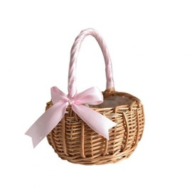 Vctitil Wicker Rattan Flower Basket,Wedding Flower Girl Basket Hand Woven Flower Basket Decoration,Candy Storage Basket Home Decoration(S,pink)