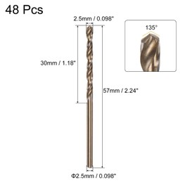 sourcing map 48pcs Jobber Drill Bits 2.5mm (0.098") Black Nitride & Gold Titanium Coated M2 High Speed Steel (HSS) Twist Drill Bits for Stainless Steel Aluminum Alloy Metal