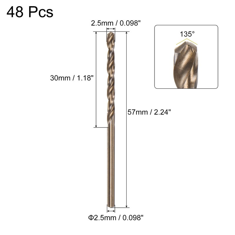 sourcing map 48pcs Jobber Drill Bits 2.5mm (0.098") Black Nitride