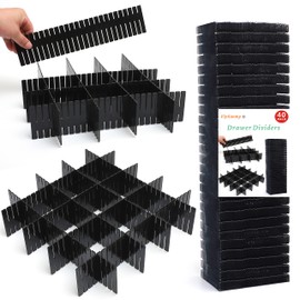 Flytianmy 40Pcs Drawer Dividers, Adjustable Drawer Organizer for Socks, Underwear, Makeup, Can Help Tidy Kitchen, Bedroom, Dresser Black