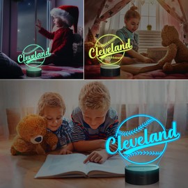 Baseball Gifts, Baseball Night Light, 3D Illusion Lamp for Boys Gift 16 Changing Color Remote Control Kids Room Lighting Ball Decor (Cleveland)