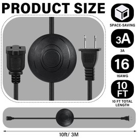 Grounded Plug Foot Switch for Lamp Foot Switch Extension Cord 3a 125vac with 10ft 16awg 2-Prong Polarized Extension Lamp Cord with Plug for Floor Light Lighting Accessories(Black,10ft)