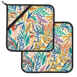 Pot Holders for Kitchen Set of 2, Summer Tropical Plants Flower Leaf Pot Holder Heat Resistant Kitchen Non Slip Printed Cooking Barbecue Baking Microwave BBQ, 8x8 Inches