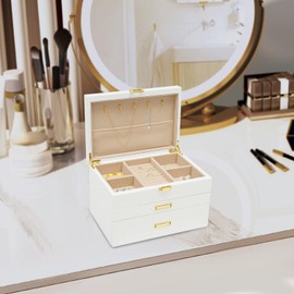 GXFCHYL Wooden Jewelry Box for Women,Jewelry Organizer Box,Jewelry Holder Organizer,Classic Jewelry Box,Wood Jewelry Storage Case for Necklaces,Earring and Rings,3 Layer (White)