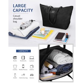 LIVACASA Tote Bags for Women,19.3 Inch Water Resistant Large Capacity Shoulder Bags with Zip and Pockets,Casual Shopping Bag for School Teacher and Laptop