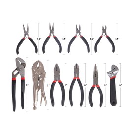 CraftZone 10PC Pliers&Wrench Set, Includes Locking Pliers,Long Nose Pliers,Diagonal Pliers,Groove Joint Pliers,Linesman Pliers,Mini Pliers and Adjustable Wrench,With Storage Rack.For DIY&Home Use.