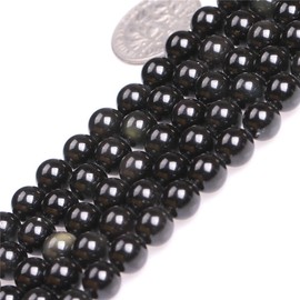 8mm Natural Black Obsidian Beads Round Gemstone Loose Beads for Jewelry Making (45-48pcs/strand)