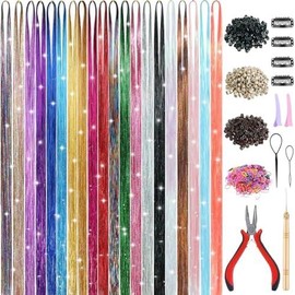20 Colors Hair Tinsel Kit with Tools 48 Inch 4600 Strands Fairy Hair Tinsel Heat Resistant Glitter Tinsel Hair Extensions Hair Accessories Hair Tinsel Kit for Girls Women  (20 Colors)