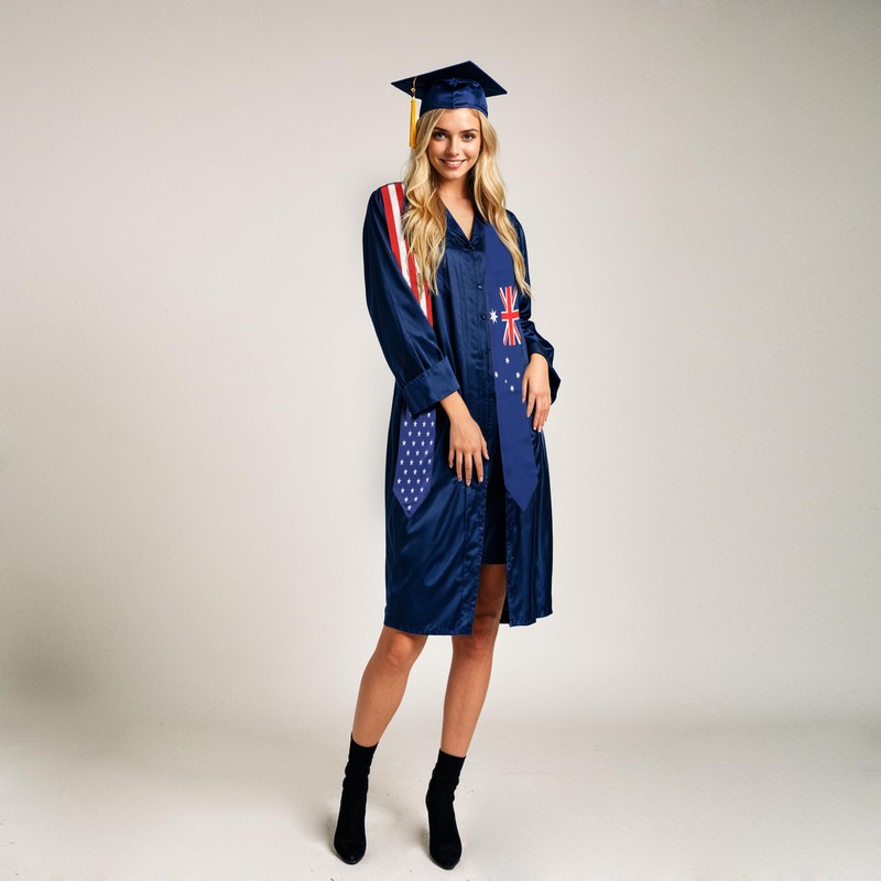 USA And Australia Flag Graduation Stole, Satin Embroidery Graduation Sash