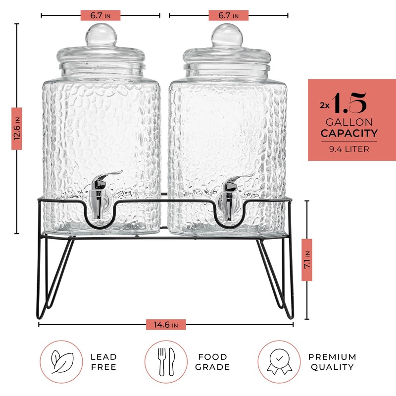 Style Setter Glass Beverage Dispenser with Stand (Set of 2),