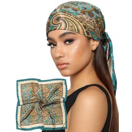 AWAYTR 35” Satin Head Scarf for Women Like Silk Scarf for Hair Scarf Satin Hair Bandana Women Headscarf Hair Wrap Scarf Neck (Blue)