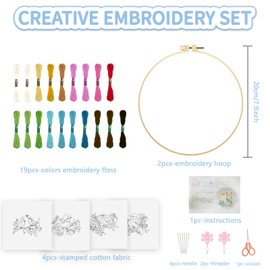 FREEBLOSS 4set 20CM Embroidery Kit DIY Bird Stamped Embroidery Kit Beginners Embroidery Starter Kit with Embroidery Hoop Beginner Embroidery Set for Adults