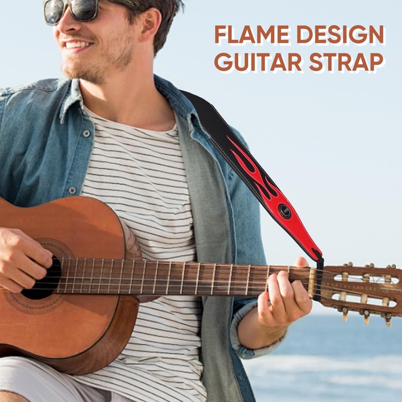 YUEKO Cool Lightning Pattern Flame Guitar Strap for Electric Guitar