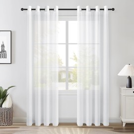 Topfinel Voile Sheer Curtains Linen Structure with Eyelets Translucent Plain for Windows Set of 2