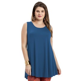 LARACE Camisetas sin mangas para mujer, talla grande, túnica casual, ropa de verano para leggings, Azul Acero, 3x