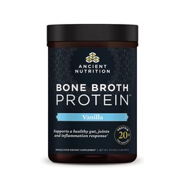Ancient Nutrition Ancient Nutrition Protein Powder Made from Real Chicken and Beef Bone Broth, Vanilla, 20g Protein Per Serving, 20 Serving Tub, Gluten Free Hydrolyzed Collagen Peptides Supplement