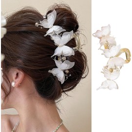 Butterfly Hair Claw Clips White Butterfly Hair Clips Large Hair Barrette Butterfly Clamp Clips Spring Summer Hair Accessories Non-slip Hairpins Strong Hold Jaw Clips for Women Hair Decoration (White, One size)