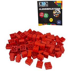 CMC imports 50 Clamping Blocks, Building Blocks, Basic Building Blocks, 2 x 2 Nubs, Compatible Bricks, 34 Different Colours (501 - Orange)
