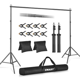 EMART Backdrop Stand 10x8.5ft(WxH) Photo Studio Adjustable Background Stand Support Kit with 2 Crossbars, 8 Backdrop Clamps, 2 Sandbags and Carrying Bag for Parties Events Decoration