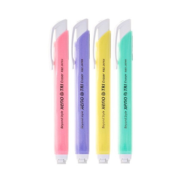 Xeno Tri-II Retractable Click Eraser, Assorted Colors (4-Pack)