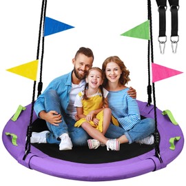 48 inch Tree Swing, Larger Saucer Flying Swing for Whole Family, 900lbs Weight Capacity, with Adjustable Hanging Straps, for Outdoor Playground, Purple