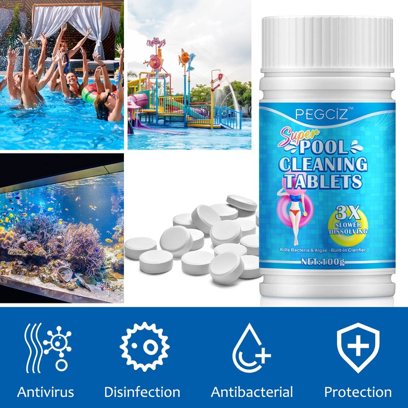 100PCS Chlorine Tablets for Swimming Pool and Spas, Slow-Dissolving Long-Lasting
