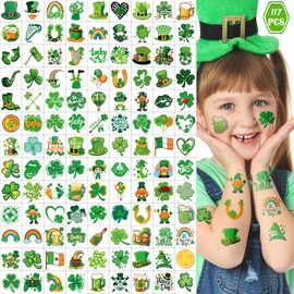 117 PCS St Patricks Day Temporary Tattoos St. Patrick's Day Shamrock Face Stickers Shamrock Tattoos Irish Party Favor Accessories, Saint Patricks Day Fake Tattoo Lucky Green Four Leaf Clover Decals