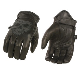 Milwaukee Leather MG7570 Men's ‘Reflective Skull’ Black Leather Gloves with Gel Palm (X-Large)