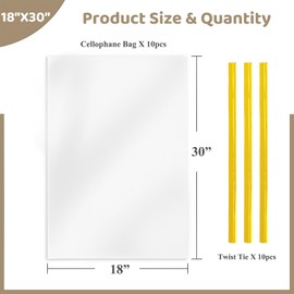 WIKDAY Cellophane Wrap for Gift Baskets 10 PCS 18x30 Inches Large Clear Cello Gift Bags with Ties Plastic